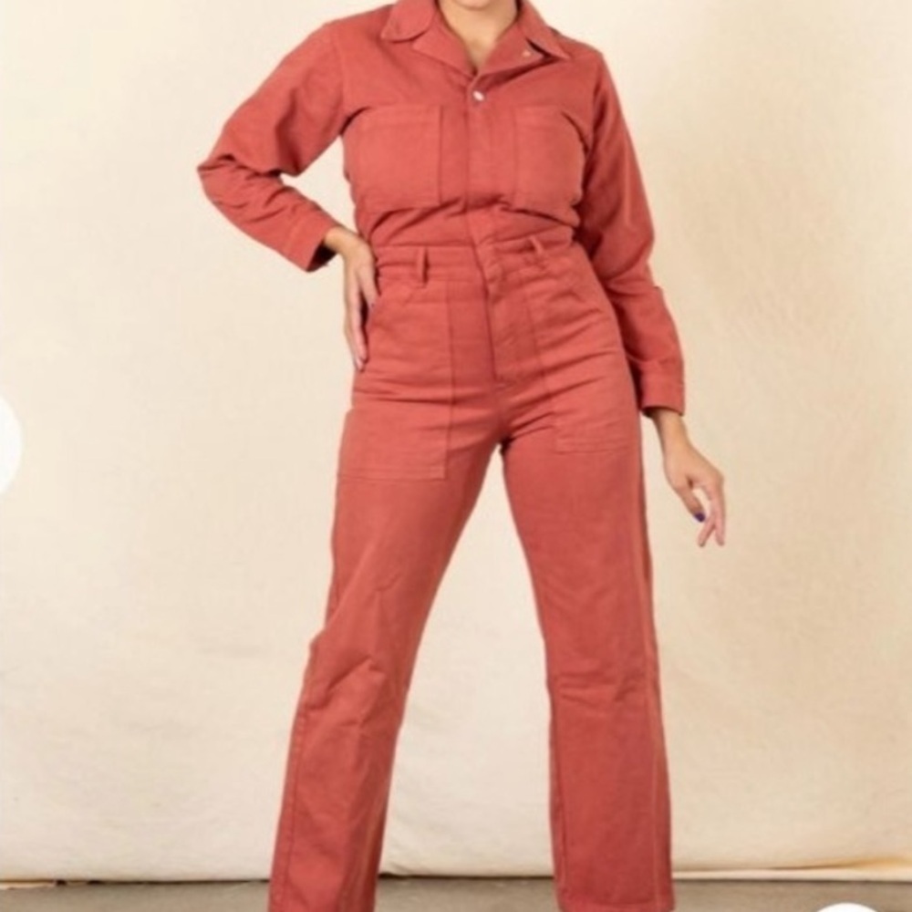 Big Bud Press everyday Long Sleeve zip up jumpsuit Terracotta XS